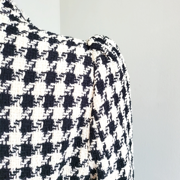 ZARA DOUBLE BREASTED TWEED FRINGE HOUNDSTOOTH BLAZER - Picture 6 of 12